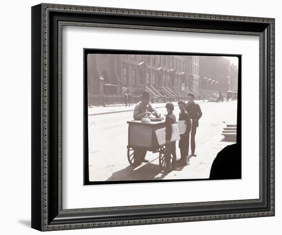 View of an Ice Cream Peddler on the Street, with Three Newsboys Buying Ice Cream, New York, c.1901-Byron Company-Framed Giclee Print