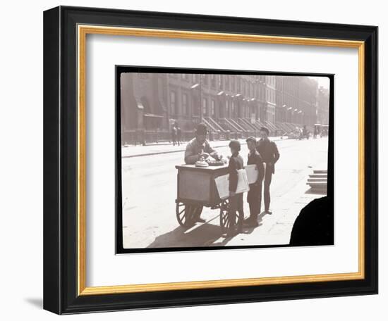 View of an Ice Cream Peddler on the Street, with Three Newsboys Buying Ice Cream, New York, c.1901-Byron Company-Framed Giclee Print