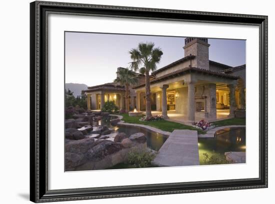 View of an Illuminated Modern House with Pond in Foreground-Nosnibor137-Framed Photographic Print