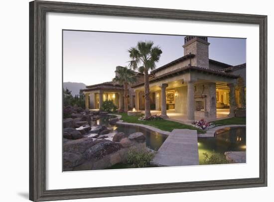 View of an Illuminated Modern House with Pond in Foreground-Nosnibor137-Framed Photographic Print