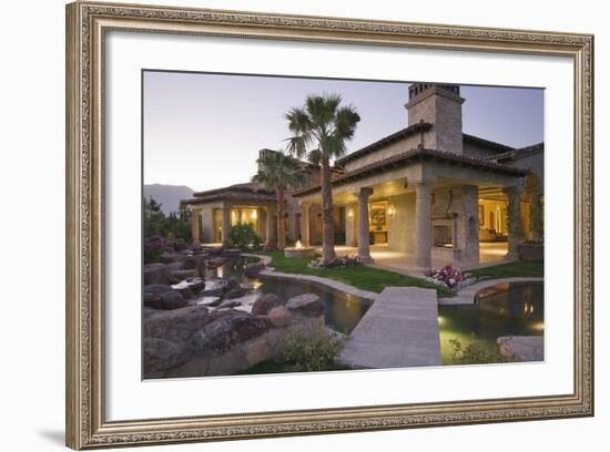 View of an Illuminated Modern House with Pond in Foreground-Nosnibor137-Framed Photographic Print