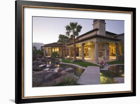 View of an Illuminated Modern House with Pond in Foreground-Nosnibor137-Framed Photographic Print