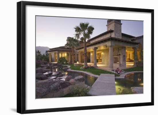 View of an Illuminated Modern House with Pond in Foreground-Nosnibor137-Framed Photographic Print