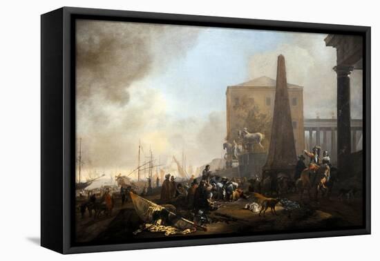 View of an Italian Harbour, 1649, by Jan Baptist Weenix (1621-1659). Italy-Jan Baptist Weenix-Framed Premier Image Canvas