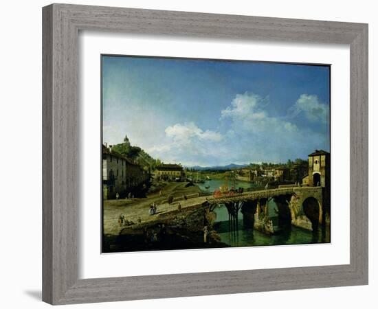 View of an Old Bridge over the River Po, Turin, 1745-Bernardo Bellotto-Framed Giclee Print