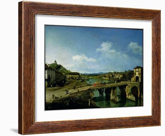 View of an Old Bridge over the River Po, Turin, 1745-Bernardo Bellotto-Framed Giclee Print