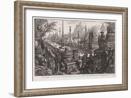 View of an Old Circus with Other Monuments Inside, C.1760 (Etching)-Giovanni Battista Piranesi-Framed Giclee Print