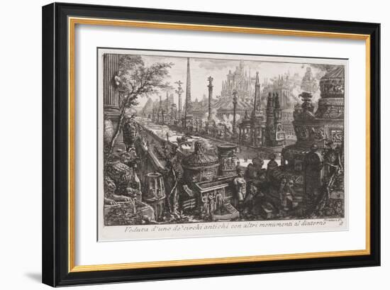 View of an Old Circus with Other Monuments Inside, C.1760 (Etching)-Giovanni Battista Piranesi-Framed Giclee Print