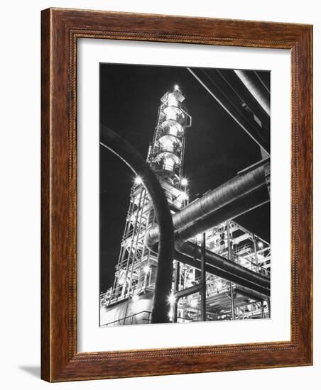 View of an Unidentified Refinery by Night-Andreas Feininger-Framed Photographic Print