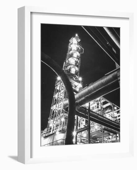 View of an Unidentified Refinery by Night-Andreas Feininger-Framed Photographic Print