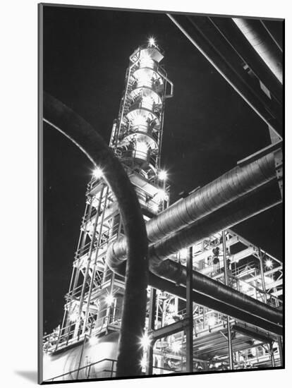 View of an Unidentified Refinery by Night-Andreas Feininger-Mounted Photographic Print
