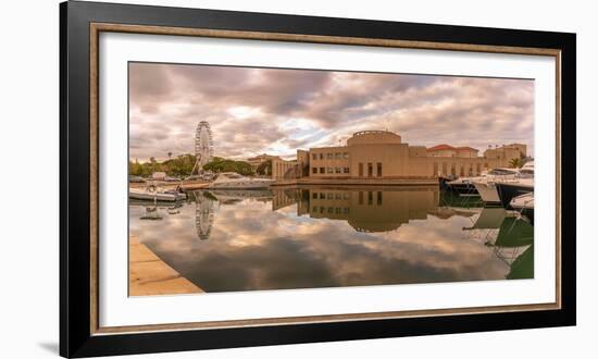 View of Archaeological Museum of Olbia and harbour boats on sunny day in Olbia, Olbia, Sardinia-Frank Fell-Framed Photographic Print