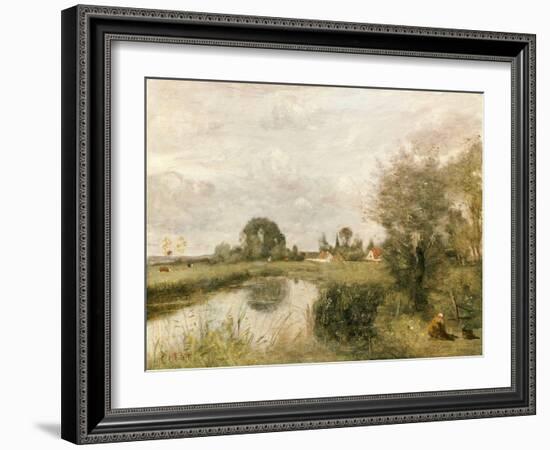 View of Arleux from the Marshes of Palluel, 1873-Jean-Baptiste-Camille Corot-Framed Giclee Print