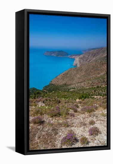 View of Assos, coastline, sea and hills near Agkonas, Kefalonia, Ionian Islands, Greek Islands-Frank Fell-Framed Premier Image Canvas