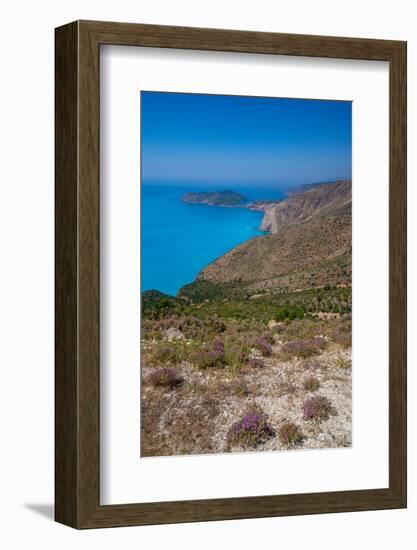 View of Assos, coastline, sea and hills near Agkonas, Kefalonia, Ionian Islands, Greek Islands-Frank Fell-Framed Photographic Print