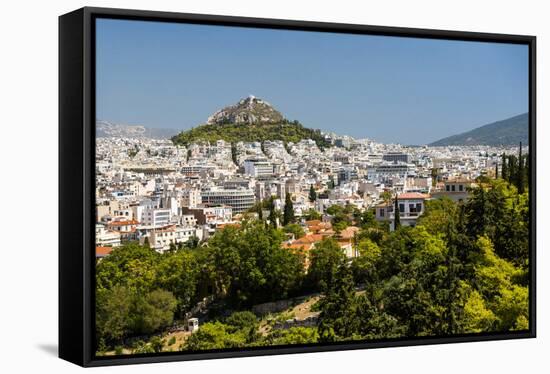 View of Athens and Likavitos Hill over the rooftops of the Plaka District, Greece-Matthew Williams-Ellis-Framed Stretched Canvas