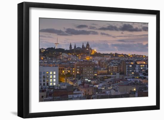 View of Barcelona at dusk, Barcelona, Catalonia, Spain, Europe-Frank Fell-Framed Photographic Print