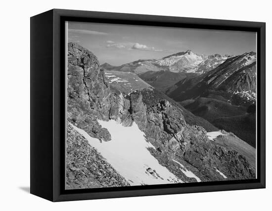 View Of Barren Mountains With Snow "Long's Peak Rocky Mountain National Park" Colorado. 1933-1942-Ansel Adams-Framed Stretched Canvas
