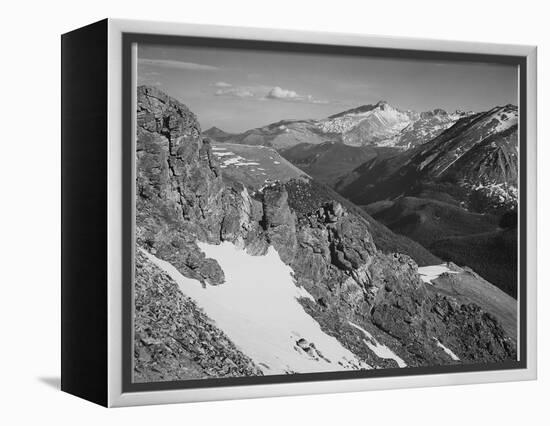 View Of Barren Mountains With Snow "Long's Peak Rocky Mountain National Park" Colorado. 1933-1942-Ansel Adams-Framed Stretched Canvas