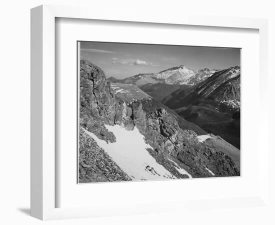 View Of Barren Mountains With Snow "Long's Peak Rocky Mountain National Park" Colorado. 1933-1942-Ansel Adams-Framed Art Print