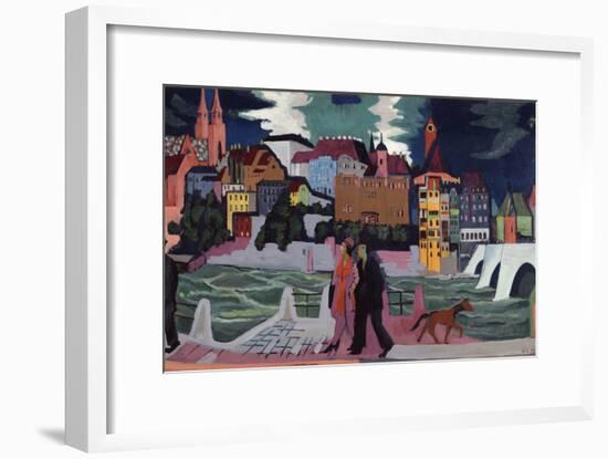 View of Basel and the Rhine, 1927-28-Ernst Ludwig Kirchner-Framed Premium Giclee Print