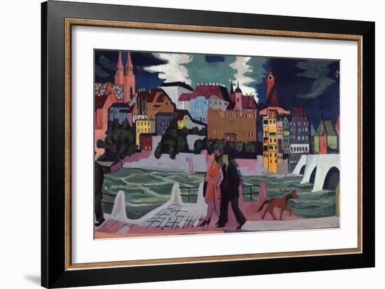 View of Basel and the Rhine, 1927-28-Ernst Ludwig Kirchner-Framed Giclee Print