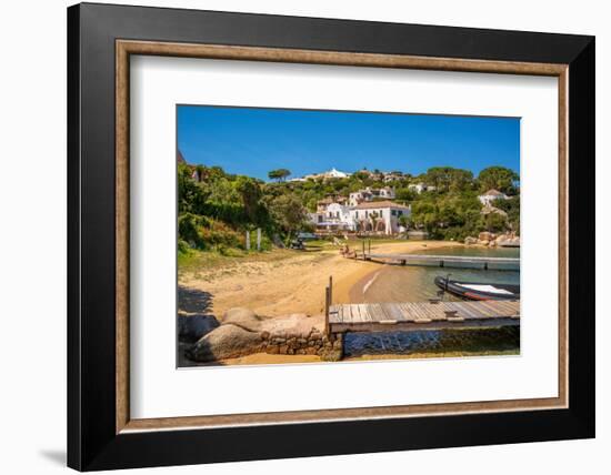 View of beach and whitewashed villas of Porto Rafael, Sardinia, Italy, Mediterranean, Europe-Frank Fell-Framed Photographic Print