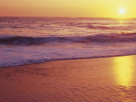 'View of Beach at Sunset, Near Santa Cruz, California, USA ...