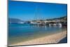 View of beach in Fiscardo harbour, Fiscardo, Kefalonia, Ionian Islands, Greek Islands, Greece-Frank Fell-Mounted Photographic Print