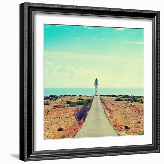 View of Beacon Far De Barbaria in Formentera, Balearic Islands, Spain, with a Retro Effect-nito-Framed Photographic Print