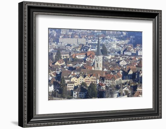 View of bell tower of Church of St. Martin and the city of Chur, district of Plessur, Canton of Gra-Roberto Moiola-Framed Photographic Print