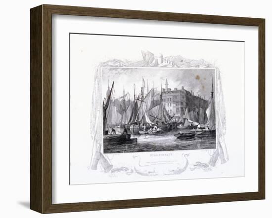 View of Billingsgate Wharf with Three Tuns Public House, Figures and Boats, London, 1834-James Carter-Framed Giclee Print