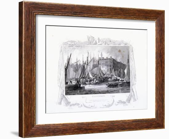 View of Billingsgate Wharf with Three Tuns Public House, Figures and Boats, London, 1834-James Carter-Framed Giclee Print