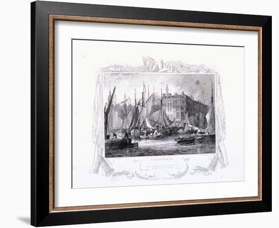 View of Billingsgate Wharf with Three Tuns Public House, Figures and Boats, London, 1834-James Carter-Framed Giclee Print