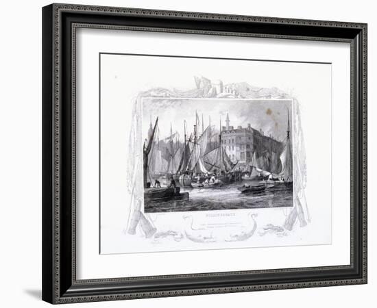 View of Billingsgate Wharf with Three Tuns Public House, Figures and Boats, London, 1834-James Carter-Framed Giclee Print