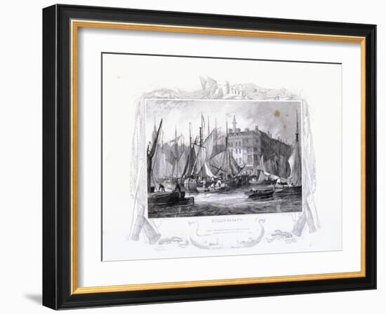 View of Billingsgate Wharf with Three Tuns Public House, Figures and Boats, London, 1834-James Carter-Framed Giclee Print