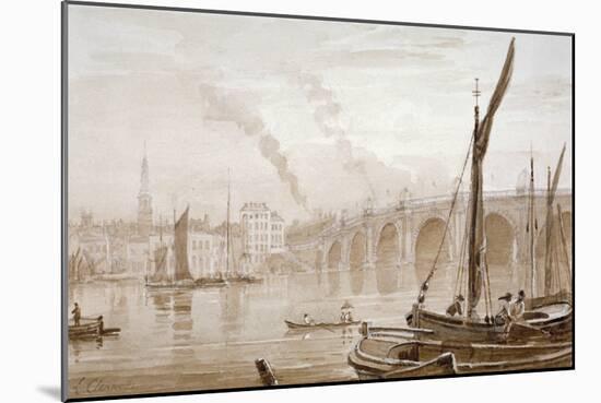 View of Blackfriars Bridge from the Surrey Shore, with Boats in the Foreground, London, C1825-Luke Clennell-Mounted Giclee Print