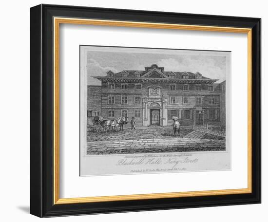 View of Blackwell Hall on King Street with Carriage and Figures, City of London, 1817-Thomas Higham-Framed Giclee Print