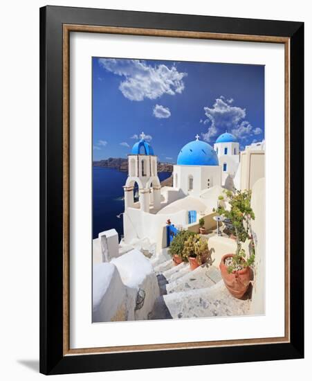 View of Blue Dome Church in Oia Village on Santorini Island, Greece-buso23-Framed Photographic Print