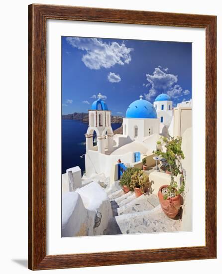 View of Blue Dome Church in Oia Village on Santorini Island, Greece-buso23-Framed Photographic Print