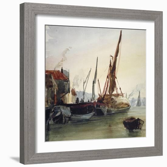 View of Boats Moored on the River Thames at Bankside, Southwark, London, C1830-Thomas Hollis-Framed Giclee Print