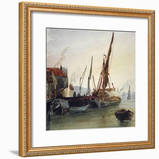View of Boats Moored on the River Thames at Bankside, Southwark, London, C1830-Thomas Hollis-Framed Giclee Print