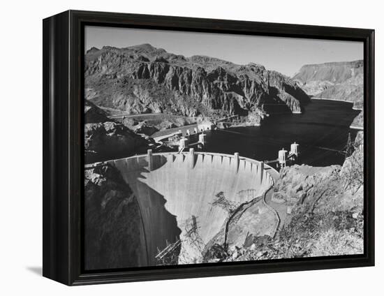 View of Boulder Dam, 726 Ft. High with Lake Mead, 115 Miles Long, Stretching Out in the Background-Andreas Feininger-Framed Premier Image Canvas