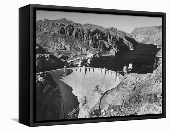 View of Boulder Dam, 726 Ft. High with Lake Mead, 115 Miles Long, Stretching Out in the Background-Andreas Feininger-Framed Premier Image Canvas