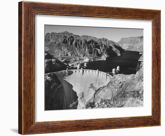 View of Boulder Dam, 726 Ft. High with Lake Mead, 115 Miles Long, Stretching Out in the Background-Andreas Feininger-Framed Photographic Print