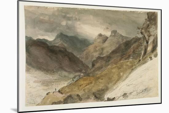 View of Bowfell (Cumbria) and the Langdale Pikes from near Harry Place, 1806 (W/C & Graphite on Buf-John Constable-Mounted Giclee Print
