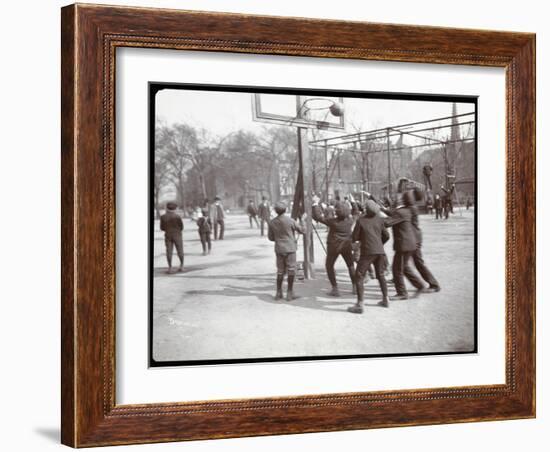 View of Boys Playing Basketball on a Court at Tompkins Square Park on Arbor Day, New York, 1904-Byron Company-Framed Giclee Print