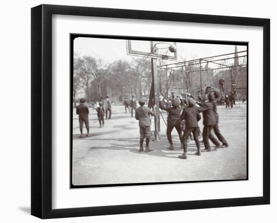 View of Boys Playing Basketball on a Court at Tompkins Square Park on Arbor Day, New York, 1904-Byron Company-Framed Giclee Print