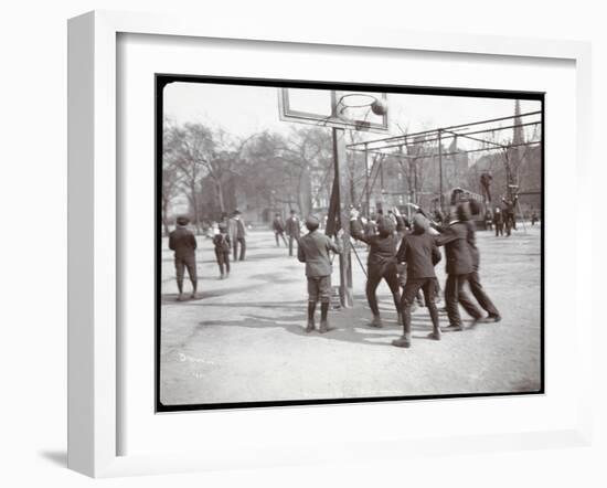 View of Boys Playing Basketball on a Court at Tompkins Square Park on Arbor Day, New York, 1904-Byron Company-Framed Giclee Print