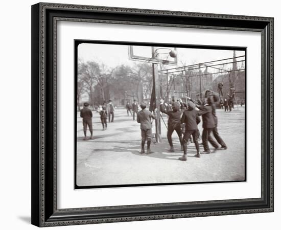 View of Boys Playing Basketball on a Court at Tompkins Square Park on Arbor Day, New York, 1904-Byron Company-Framed Giclee Print